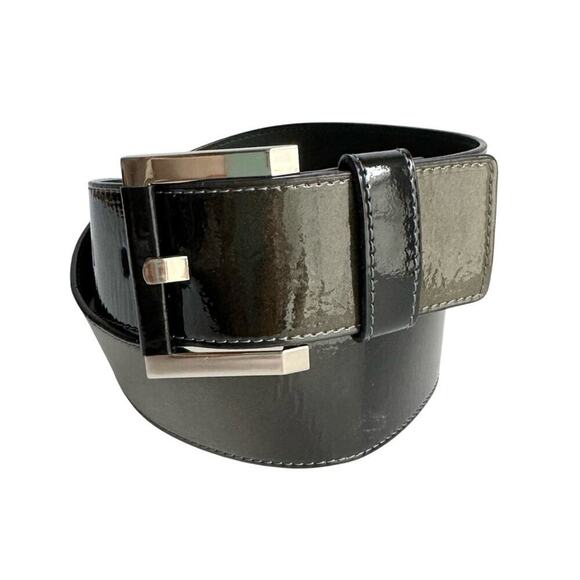 HOBO International Patent Leather Belt Wide Waist Black Gray Ombré Womens Large - Picture 1 of 12